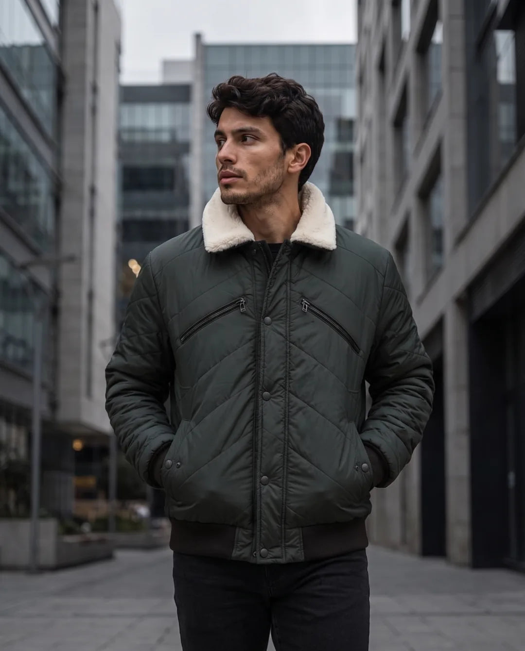 Chaqueta ovejera hombre color verde oscuro