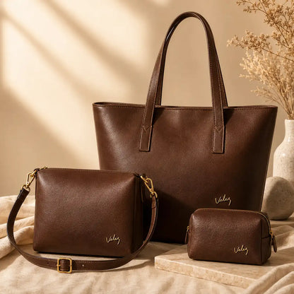 Set de bolsos Vélez 3 en 1 para mujer - bolso, carriel y monedero en cuero vegano